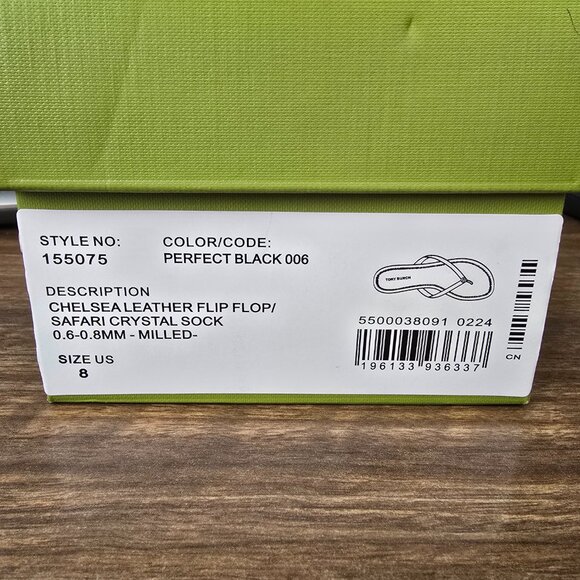 Tory Burch Chelsea Leather Thong Flat Sandals Flip Flop Safari Crystal Black 8 - Picture 8 of 8